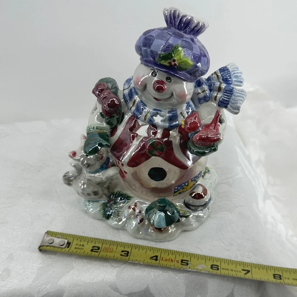 Unbranded Snowman Candle Holder Multicolor Good Ceramic Glass 2-Piece Holiday